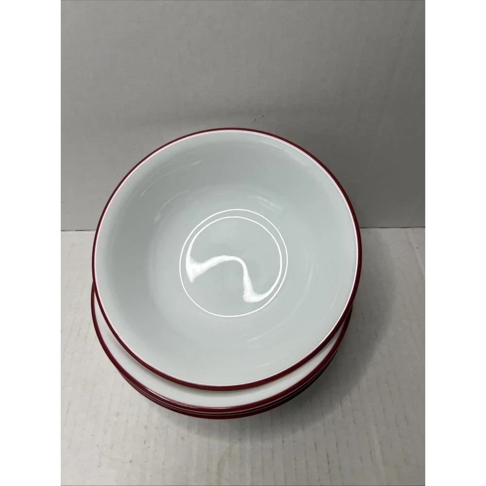 4 PC Corelle Vitrelle White Red Rim Soup‎ Cereal Salad Bowls 6-1/4